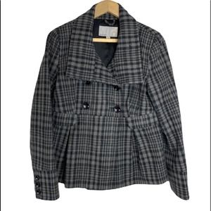 Old Navy Grey Black Plaid Peacoat Size S